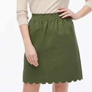 J. Crew Scalloped Linen Blend Pull On Skirt Olive Green 10 Casual Academia NWT